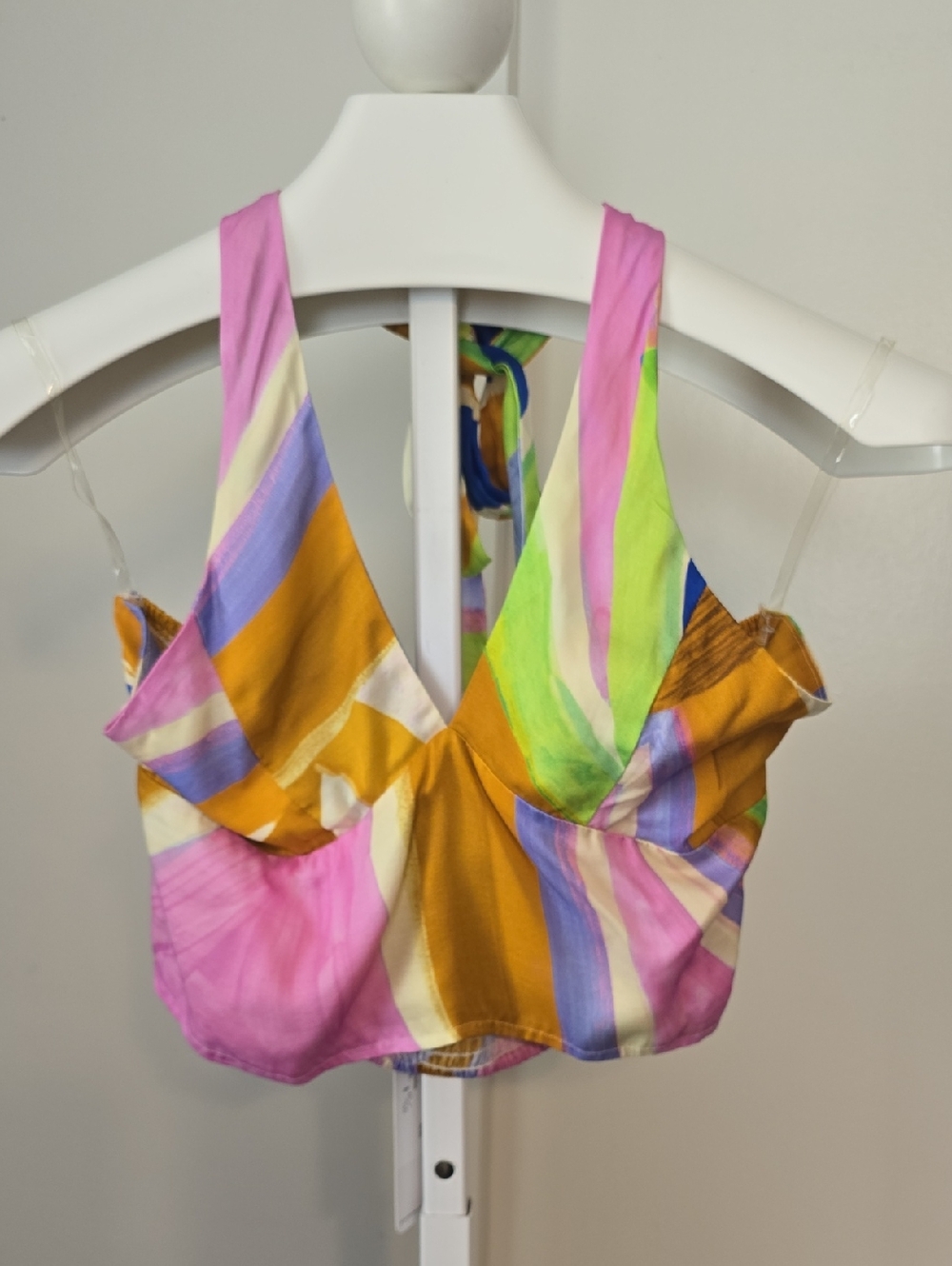 Self Contrasr Small NWT Multicolor Striped Tie-Back Crop Tank Top